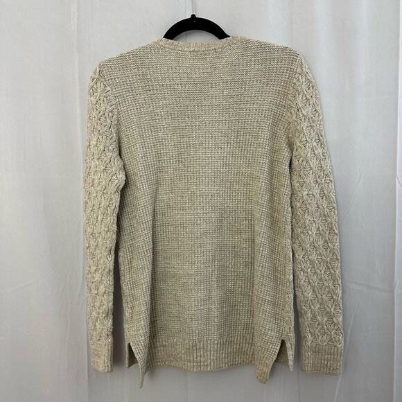 Jeanne Pierre Oatmeal Cream Cable Knit Crew Neck Sweater Womens Size Small - Picture 3 of 5